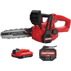 CRAFTSMAN Mini Chainsaw, 10 inch Mini Chainsaw Cordless, Electric Chain Saw, V20 Battery and Charger Included, Handheld Tree Trimmer Wood Cutter (CMCCS610D1)(2Ah Chainsaw Kit)