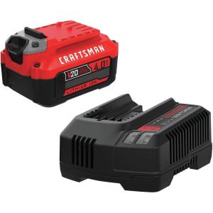 CRAFTSMAN V20 Battery and Charger, for Power Tool Kits and Outdoor Tools, 4.0 Ah, Lithium Ion Battery (CMCB204-CK)(4.0 AH Battery + Charger)