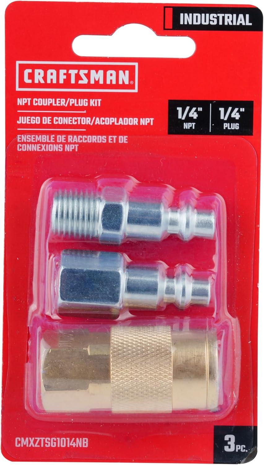 image:imageCRAFTSMAN 14in NPT Universal CouplerPlug Kit 3Piece Industrial Interchange Steel and Brass Construction