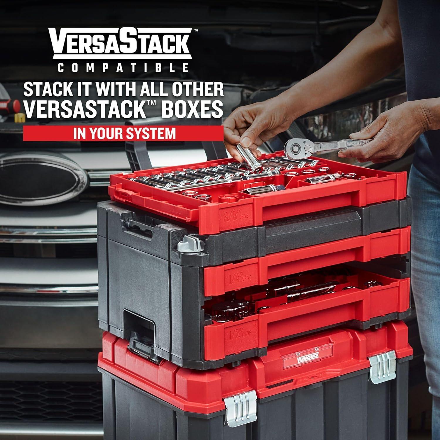 image:imageCRAFTSMAN 230 Pcs Mechanics Tool Set Socket Wrench Set Car Tool Kit with VERSASTACK Toolbox SAE and Metric14 in 38 in and 12 Drive Short and Long Arm Hex Keys CMMT45306New 230 Piece Set