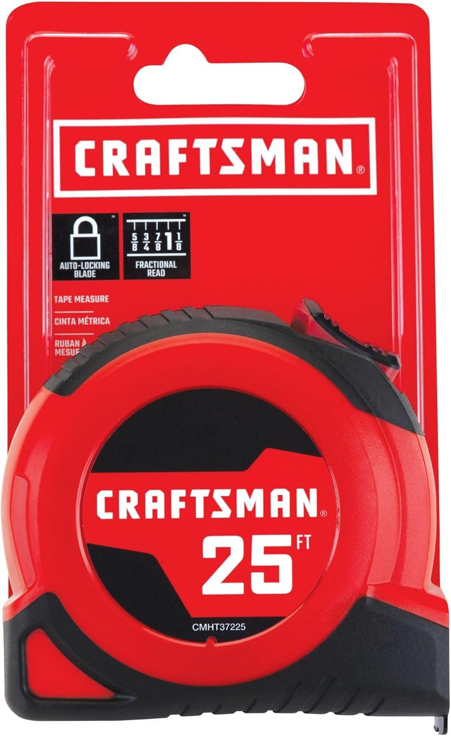 image:imageCRAFTSMAN 25Ft Tape Measure with Fraction Markings Retractable SelfLocking Blade CMHT3722576 m