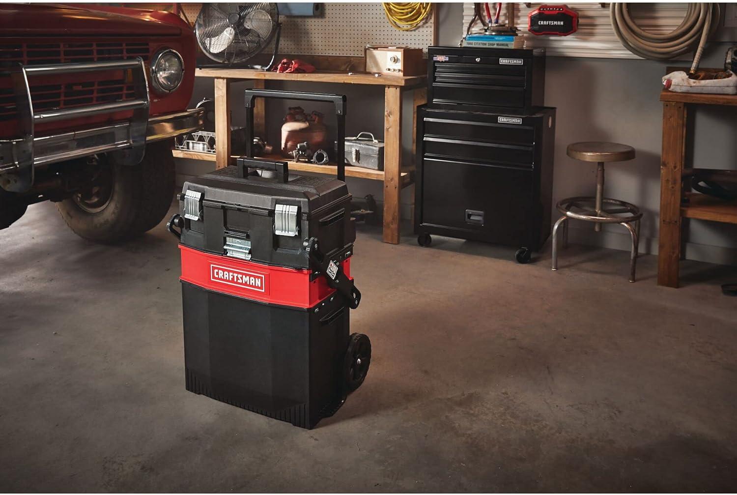 image:imageCRAFTSMAN 29in Rolling Tool Box with Wheels Black Plastic Lockable CMST24800Multilevel Tool Box
