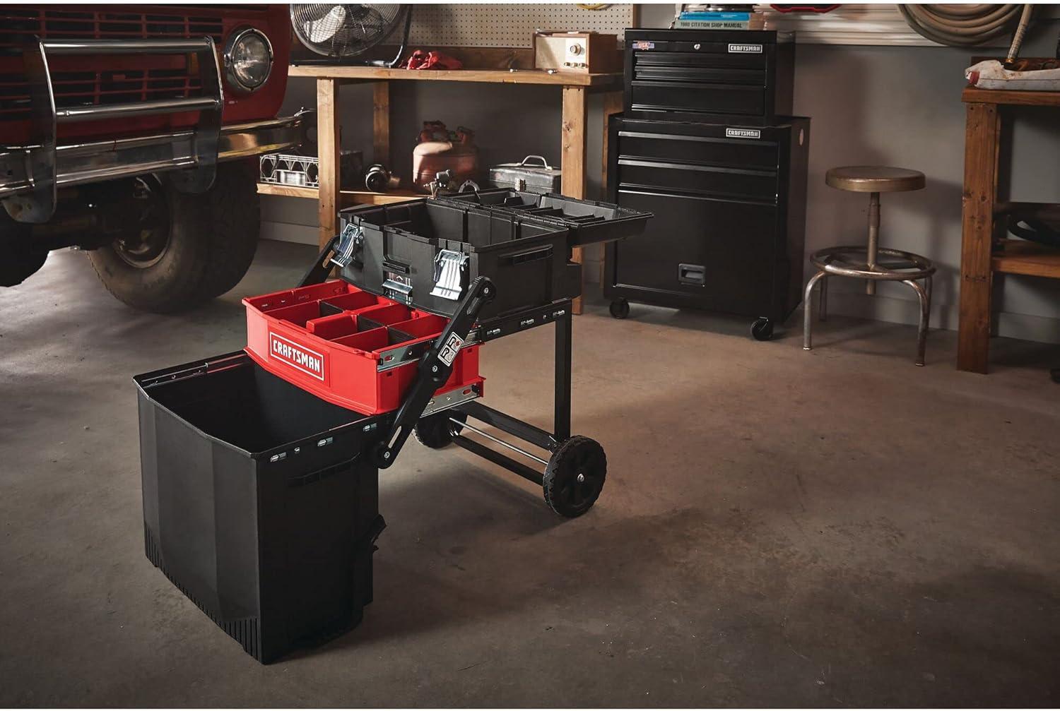 image:imageCRAFTSMAN 29in Rolling Tool Box with Wheels Black Plastic Lockable CMST24800Multilevel Tool Box