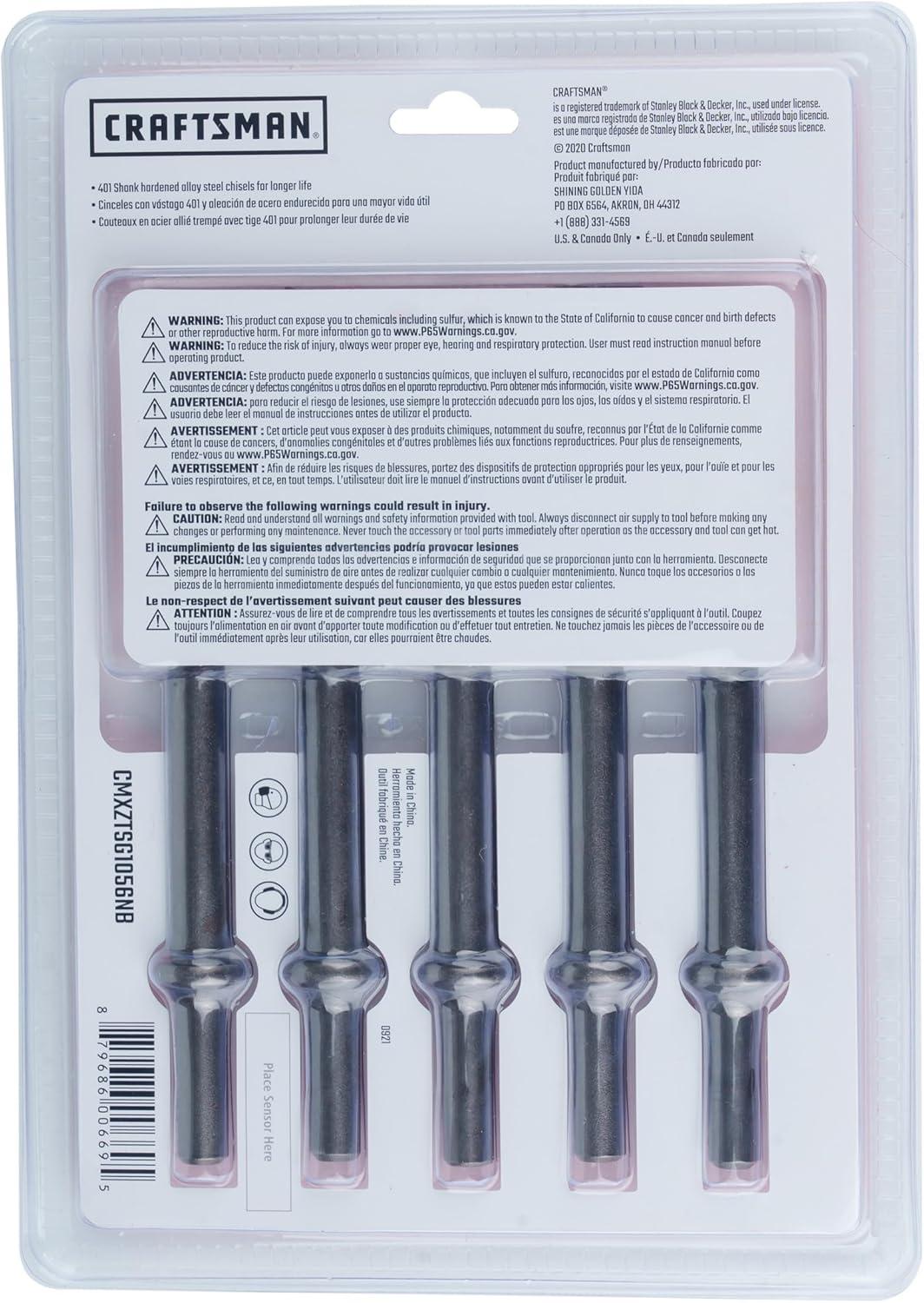 image:imageCRAFTSMAN 5Piece Air Chisel Set 0401in Shank Hardened Alloy Steel Variety of Chisel Heads for Multiple Applications