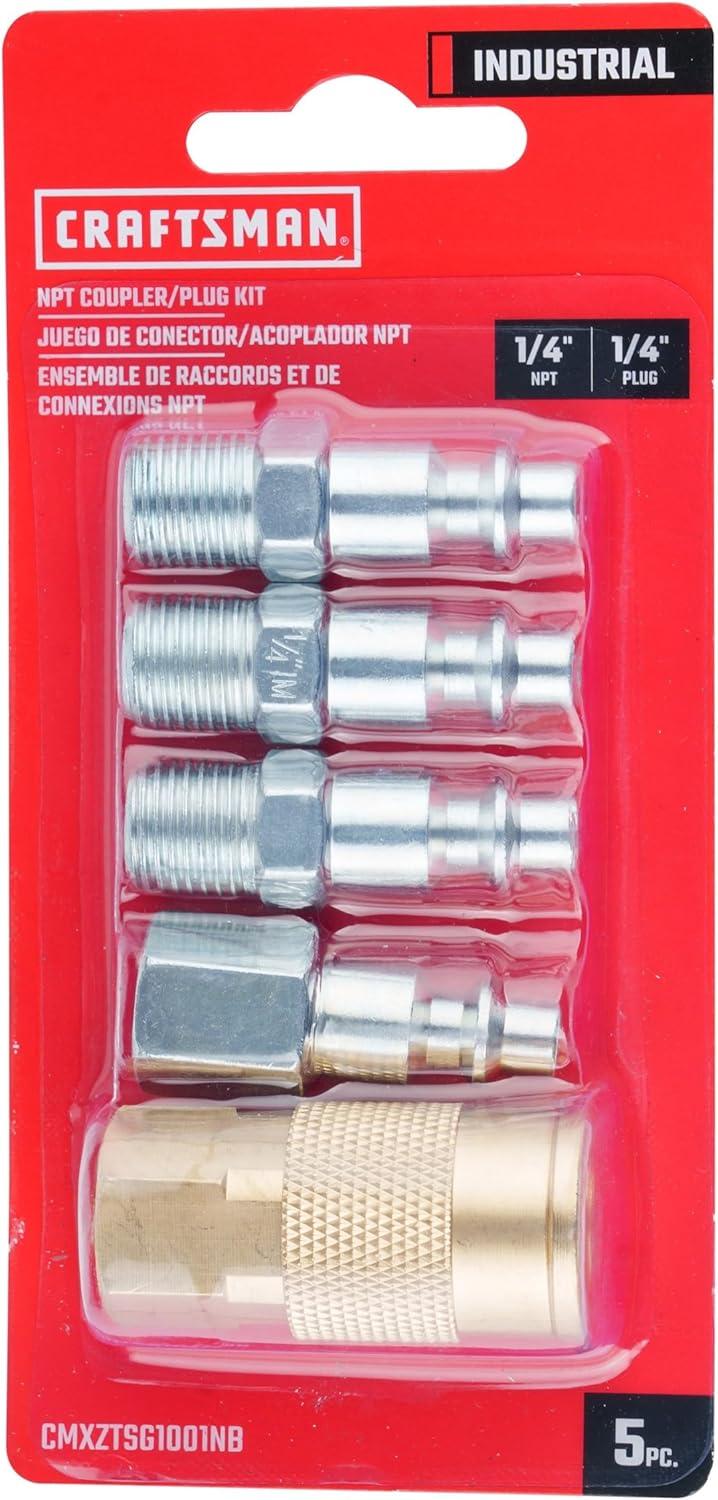image:imageCRAFTSMAN 5pc NPT CouplerPlug Kit Industrial Quick Connect Steel and Brass 14in NPT Threads