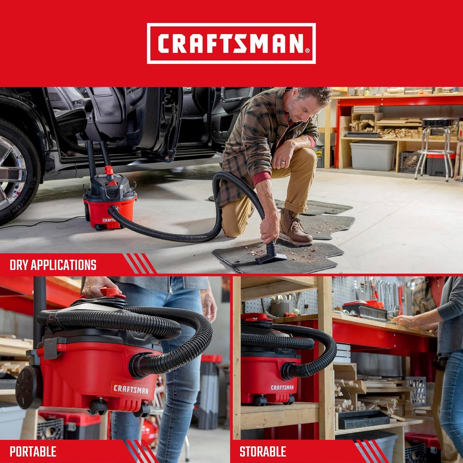 image:imageCRAFTSMAN CMXEVBE17040 4 Gallon 50 Peak HP Wet Dry Vac Portable Shop Vacuum Wet and Dry with Filter Hose and Attachments for Home and Automotive Cleaning4 Gallon 50 Peak HP