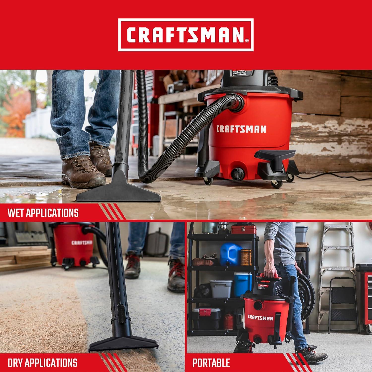 image:imageCRAFTSMAN CMXEVBE17590 9 Gallon 425 Peak HP Wet Dry Vac Portable Shop Vacuum Wet and Dry with Filter Dust Bag Hose and Attachments for Home Garage and Automotive Cleaning9 Gal 425 Peak HP w Dusting Brush