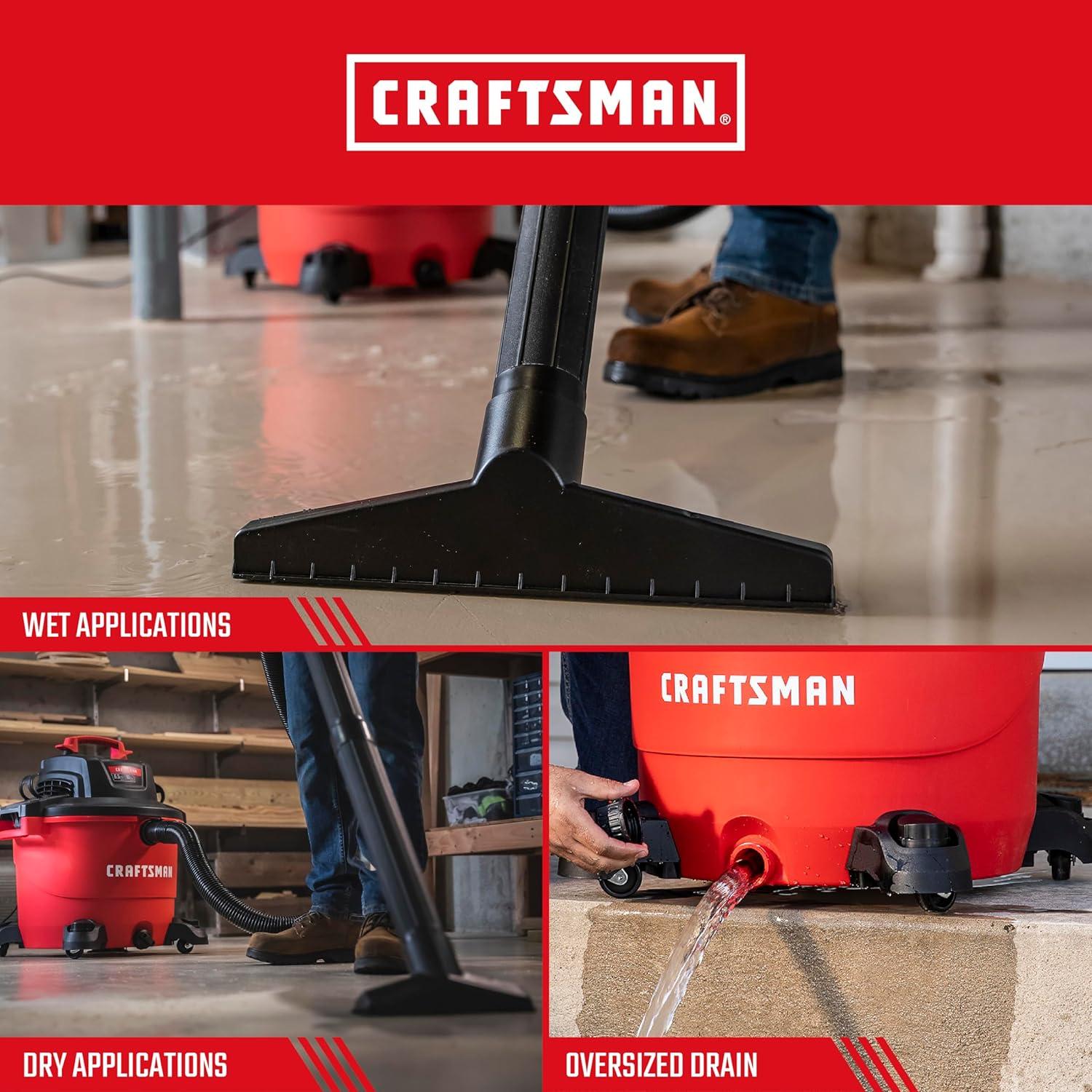 image:imageCRAFTSMAN CMXEVBE17595 16 Gallon 65 Peak HP Wet Dry Vac HeavyDuty Shop Vacuum Wet and Dry with Filter Dust Bag Hose and Attachments for Home Projects amp Renovations16 Gallon 65 Peak HP wDiffuser