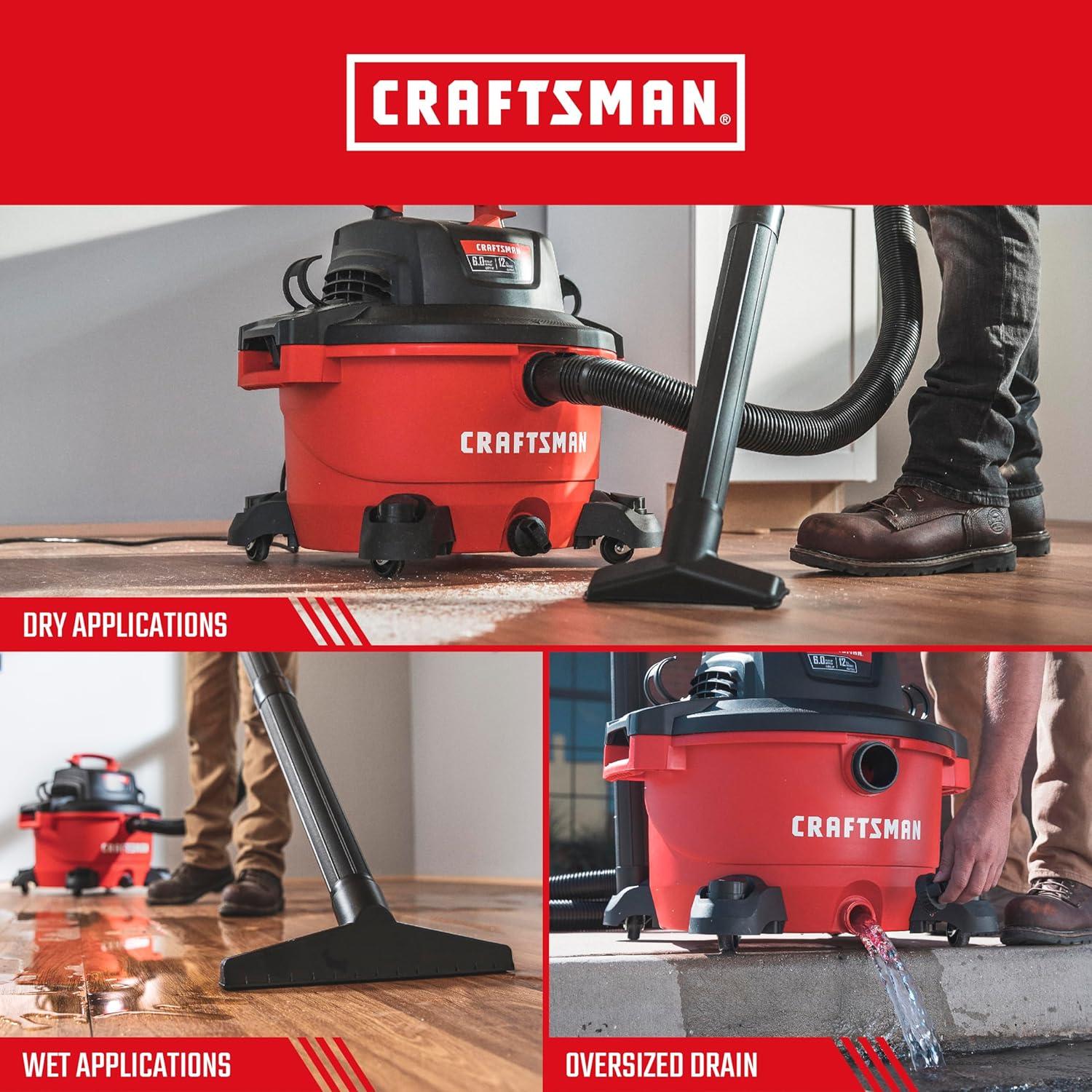 image:imageCRAFTSMAN CMXEVBE17595 16 Gallon 65 Peak HP Wet Dry Vac HeavyDuty Shop Vacuum Wet and Dry with Filter Dust Bag Hose and Attachments for Home Projects amp Renovations12 Gallon 60 Peak HP wFilter Dust Bag Hose