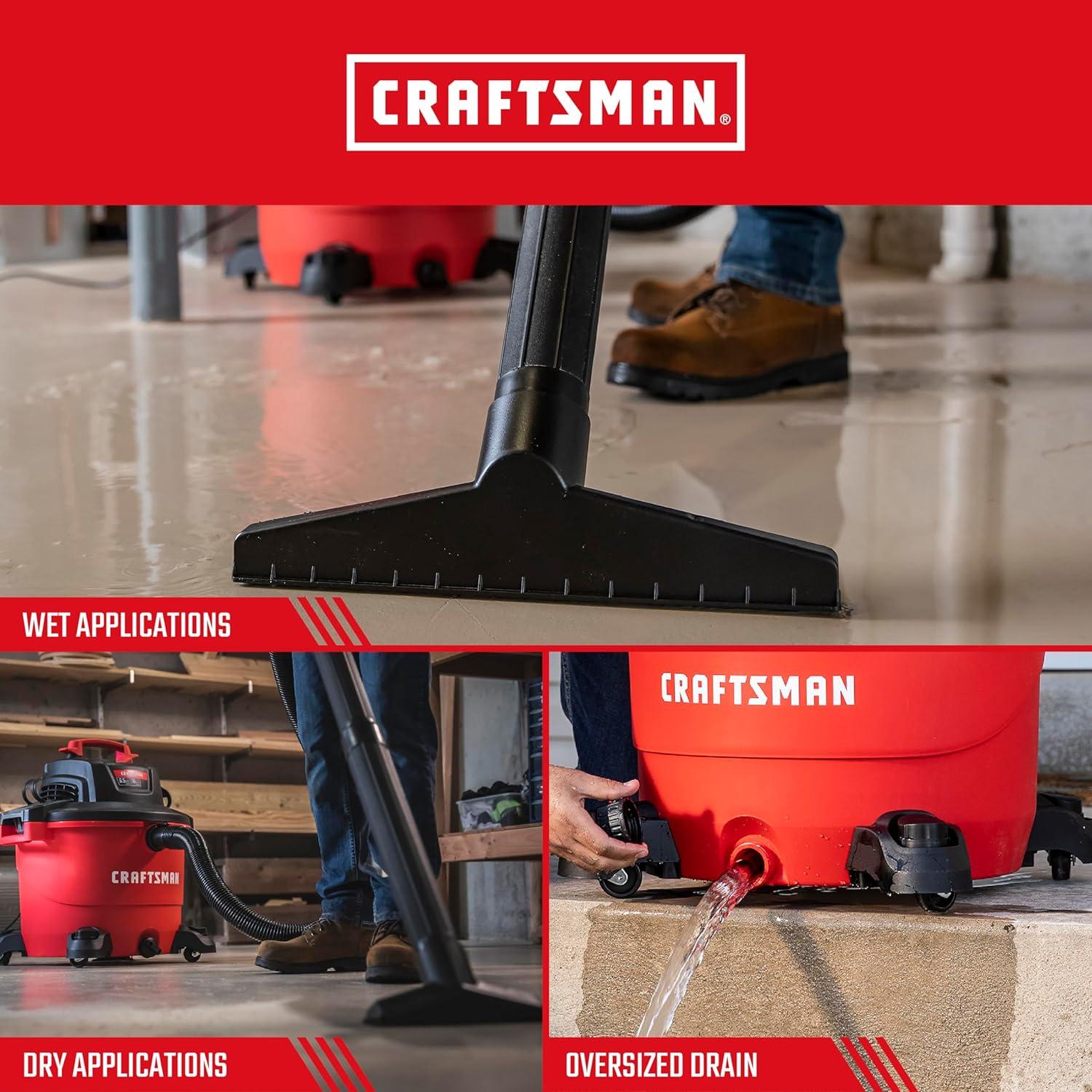 image:imageCRAFTSMAN CMXEVBE17595 16 Gallon 65 Peak HP Wet Dry Vac HeavyDuty Shop Vacuum Wet and Dry with Filter Dust Bag Hose and Attachments for Home Projects amp Renovations16 Gallon 65 Peak HP w4 Dust Bags
