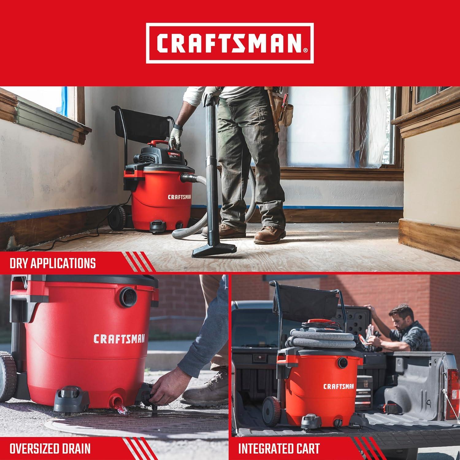 image:imageCRAFTSMAN CMXEVBE17595 16 Gallon 65 Peak HP Wet Dry Vac HeavyDuty Shop Vacuum Wet and Dry with Filter Dust Bag Hose and Attachments for Home Projects amp Renovations20 Gallon 65 Peak HP wCart
