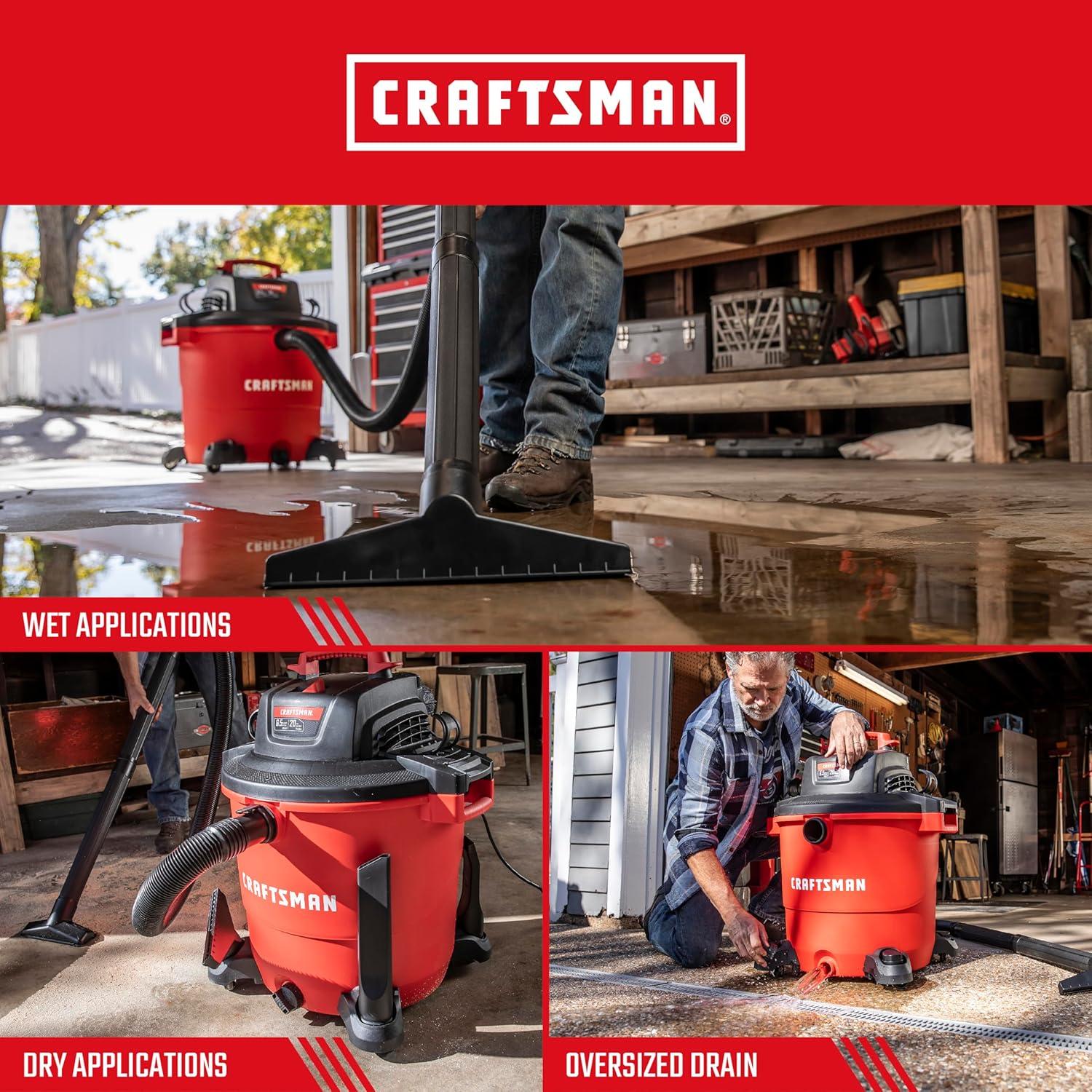 image:imageCRAFTSMAN CMXEVBE17595 16 Gallon 65 Peak HP Wet Dry Vac HeavyDuty Shop Vacuum Wet and Dry with Filter Dust Bag Hose and Attachments for Home Projects amp Renovations20 Gallon 65 Peak HP wFilter Dust Bag Hose