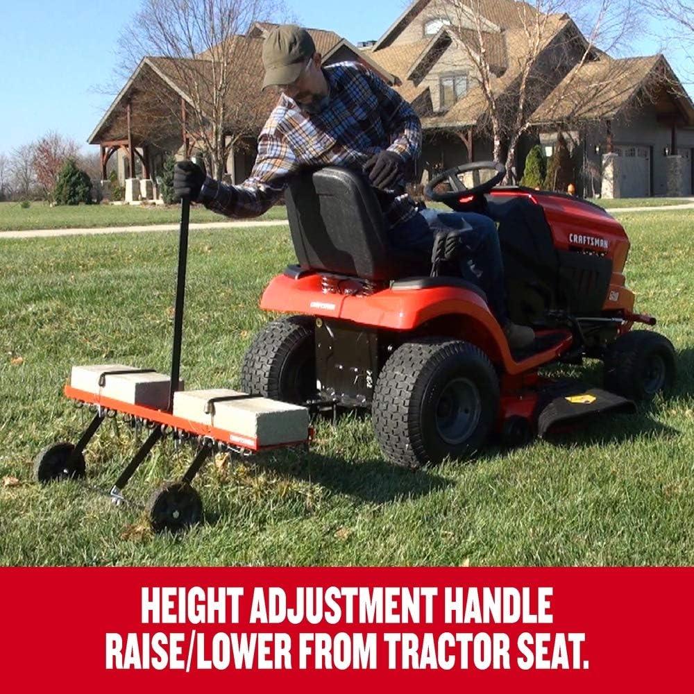 image:imageCRAFTSMAN CMXGZBF7124315 40Inch Tow Behind Lawn Dethatcher 20 Durable Spring Steel Tines Lawn dethatcher Designed to Pull Behind Lawn and Garden Tractors Black40Inch Tow Behind Lawn Dethatcher