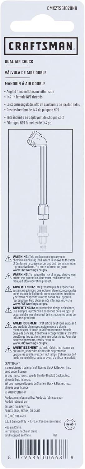 image:imageCRAFTSMAN Dual Air Chuck 14in Female NPT Threads Extended Reach for HardtoReach Valves