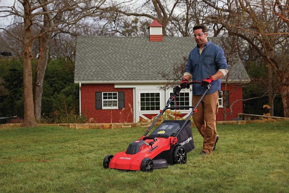 image:imageCRAFTSMAN Electric Push Lawn Mower 20Inch Deck Corded Powerful 13AMP Motor 6 Setting Height Adjustment Winged Blades 3 in 1 Bagging Mulching and Discharge CMEMW213