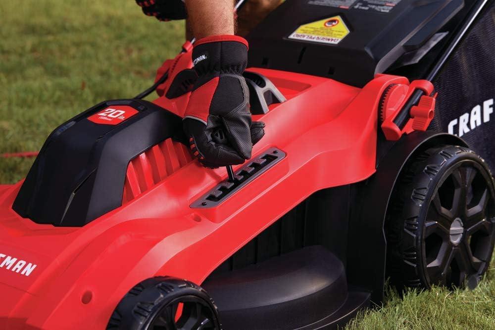 image:imageCRAFTSMAN Electric Push Lawn Mower 20Inch Deck Corded Powerful 13AMP Motor 6 Setting Height Adjustment Winged Blades 3 in 1 Bagging Mulching and Discharge CMEMW213