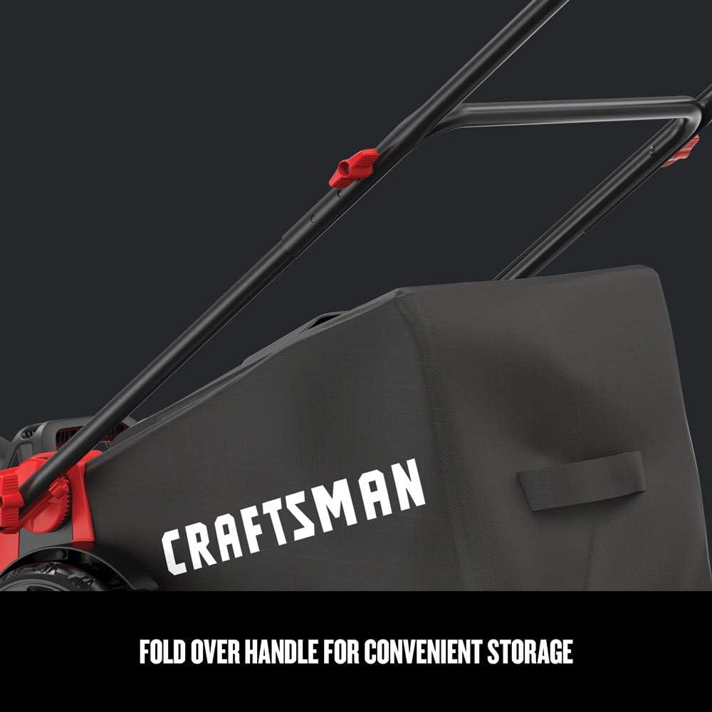image:imageCRAFTSMAN Electric Push Lawn Mower 20Inch Deck Corded Powerful 13AMP Motor 6 Setting Height Adjustment Winged Blades 3 in 1 Bagging Mulching and Discharge CMEMW213
