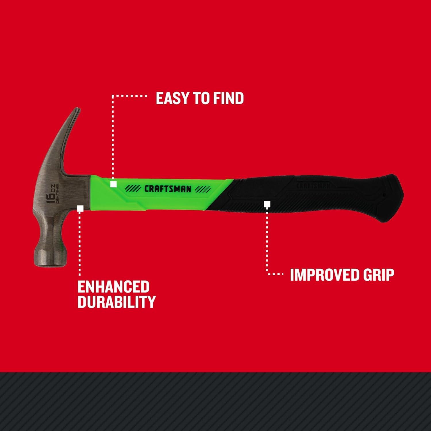 image:imageCRAFTSMAN HighVisibility General Purpose Hammer with Fiberglass Grip 16 OZ CMHT51400