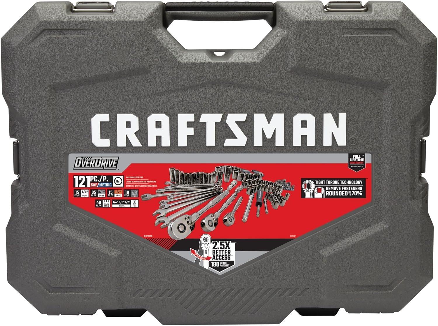 image:imageCRAFTSMAN OVERDRIVE 121Piece Gunmetal Chrome Mechanics Tool Set Standard SAEMetric Socket Set with Hard Case CMMT99121L