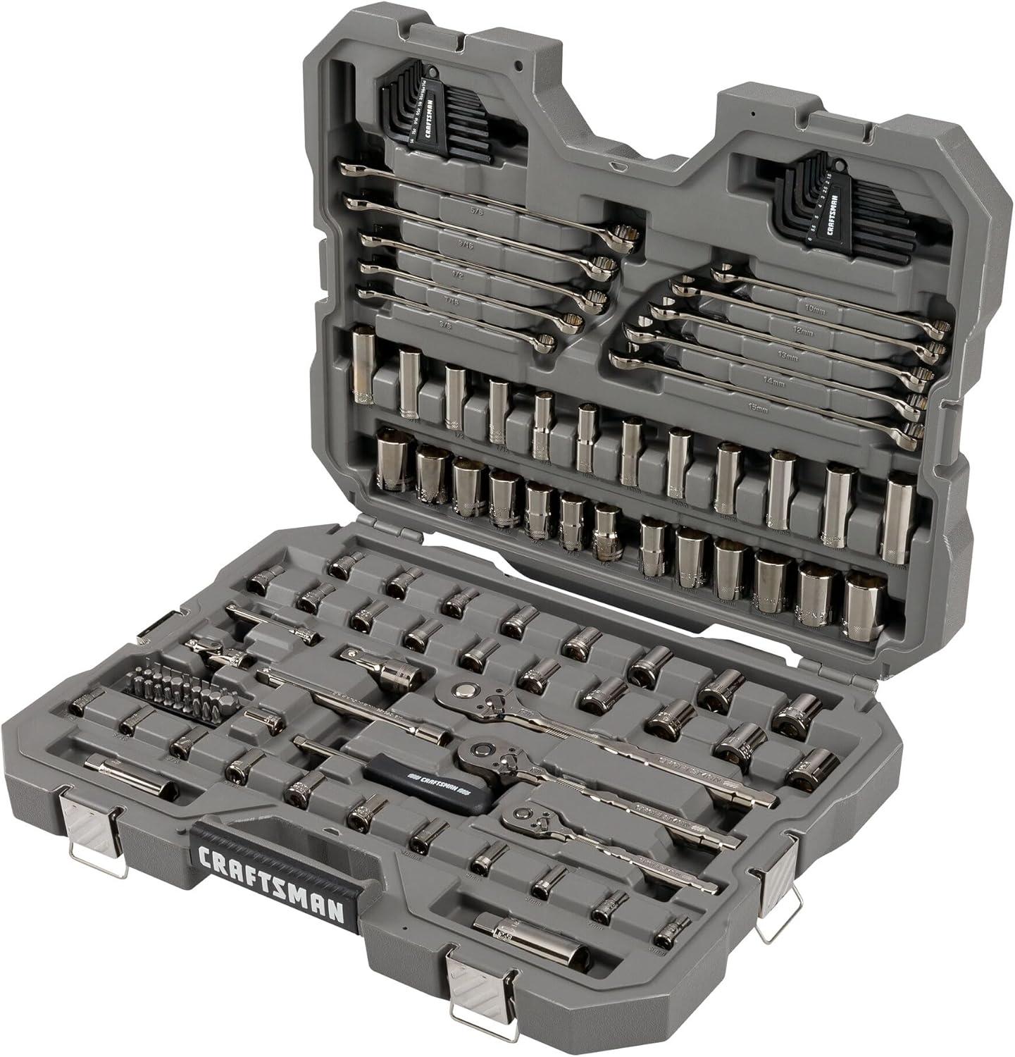 image:imageCRAFTSMAN OVERDRIVE 121Piece Gunmetal Chrome Mechanics Tool Set Standard SAEMetric Socket Set with Hard Case CMMT99121L