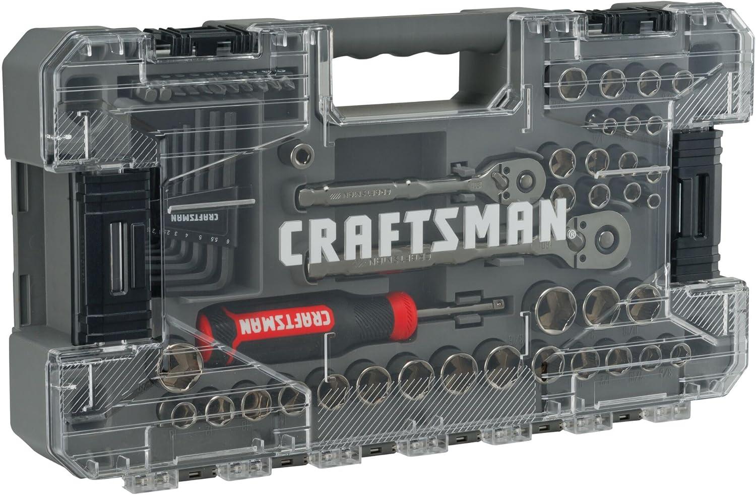 image:imageCRAFTSMAN OVERDRIVE 64Piece Gunmetal Chrome Mechanics Tool Set Standard SAEMetric Socket Set with Hard Case CMMT99064