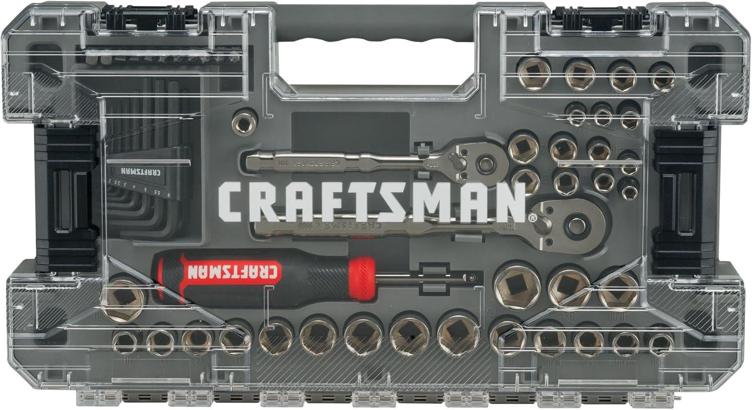 image:imageCRAFTSMAN OVERDRIVE 64Piece Gunmetal Chrome Mechanics Tool Set Standard SAEMetric Socket Set with Hard Case CMMT99064