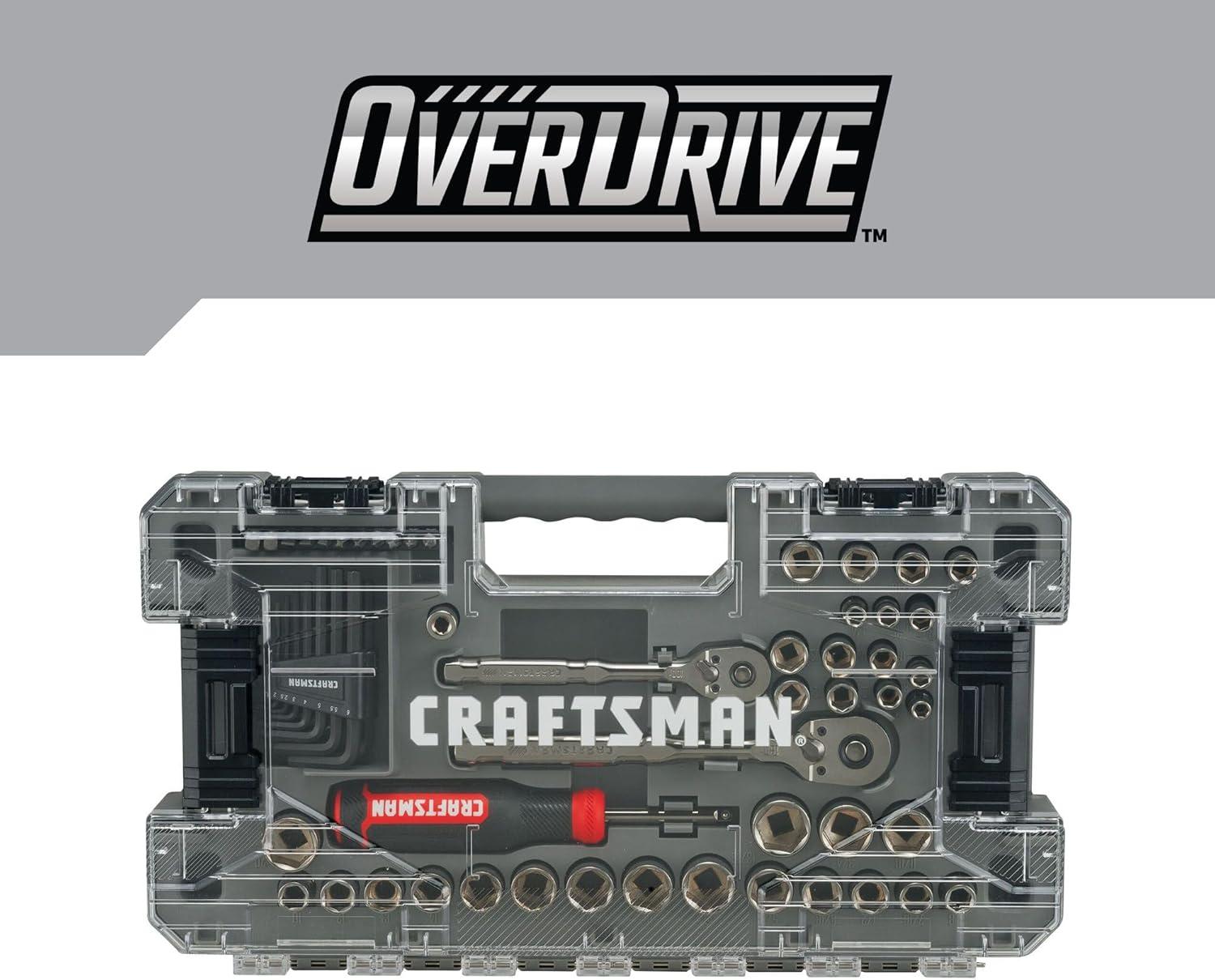 image:imageCRAFTSMAN OVERDRIVE 64Piece Gunmetal Chrome Mechanics Tool Set Standard SAEMetric Socket Set with Hard Case CMMT99064