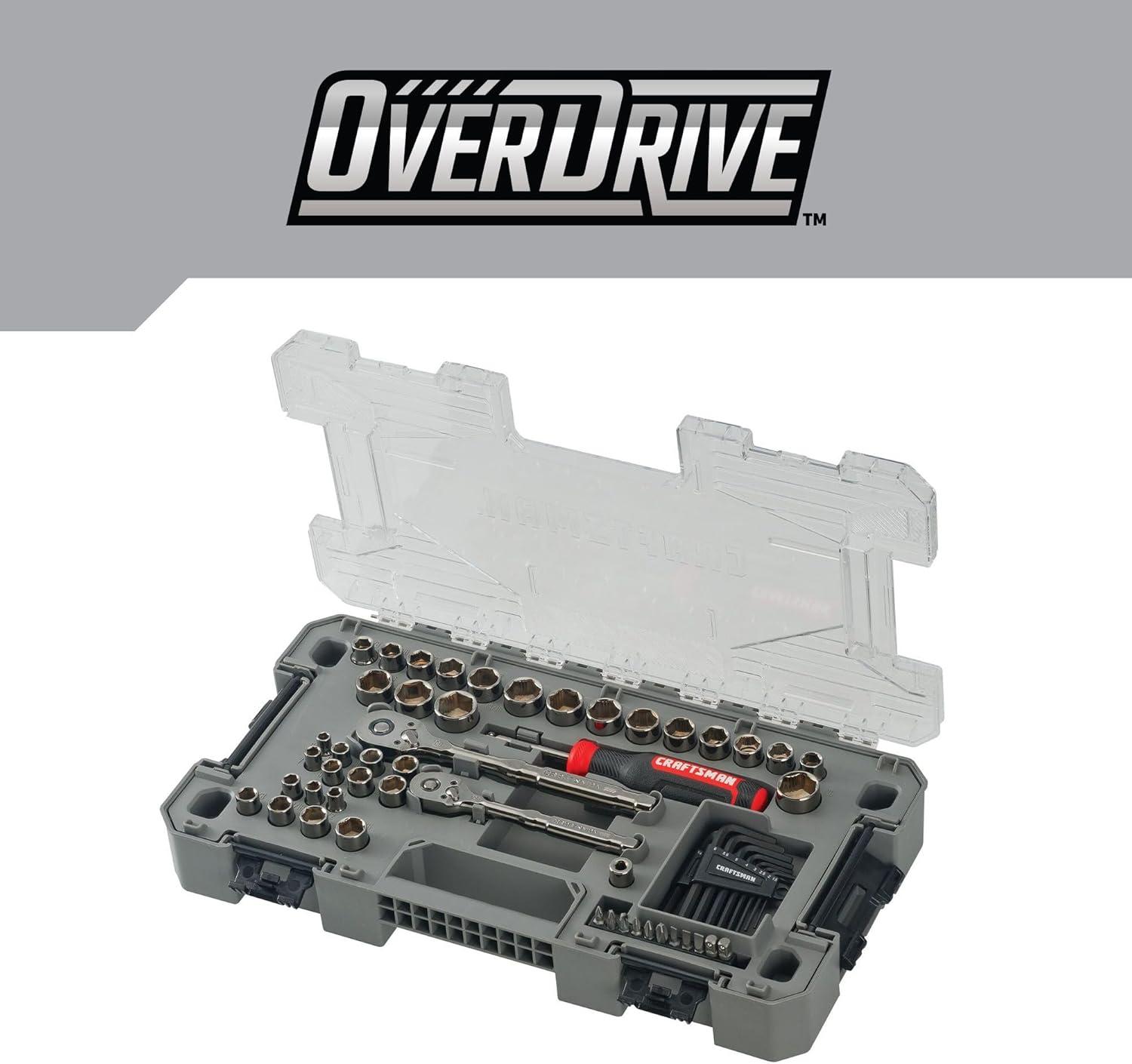 image:imageCRAFTSMAN OVERDRIVE 64Piece Gunmetal Chrome Mechanics Tool Set Standard SAEMetric Socket Set with Hard Case CMMT99064