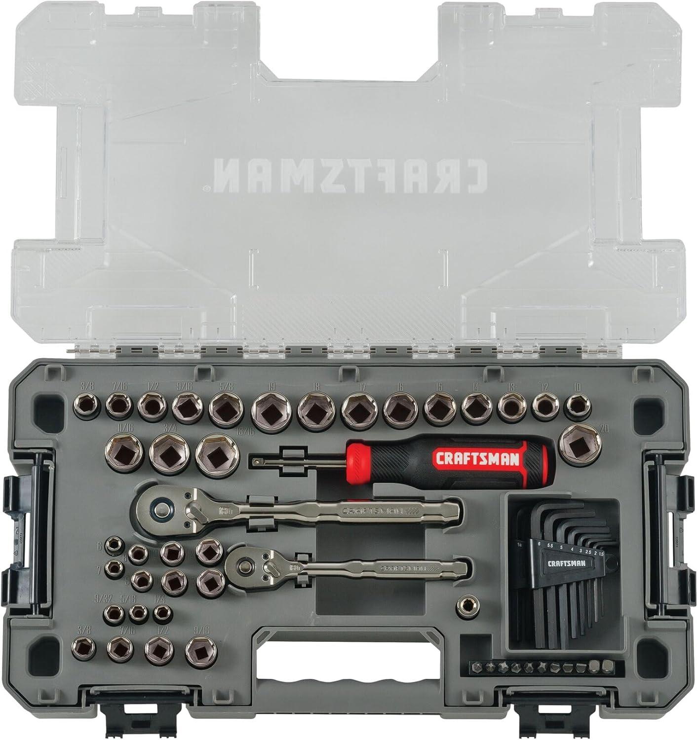 image:imageCRAFTSMAN OVERDRIVE 64Piece Gunmetal Chrome Mechanics Tool Set Standard SAEMetric Socket Set with Hard Case CMMT99064
