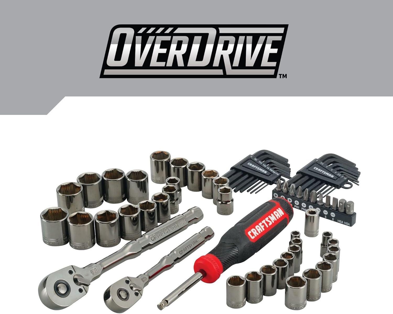 image:imageCRAFTSMAN OVERDRIVE 64Piece Gunmetal Chrome Mechanics Tool Set Standard SAEMetric Socket Set with Hard Case CMMT99064