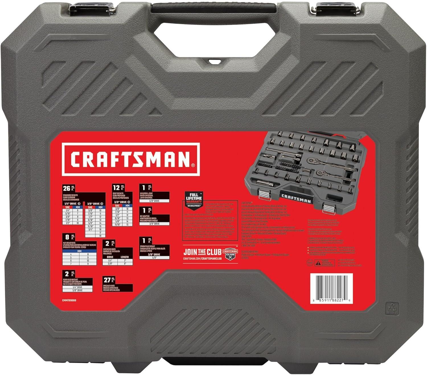 image:imageCRAFTSMAN OVERDRIVE 80Piece Gunmetal Chrome Mechanics Tool Set Standard SAEMetric Socket Set with Hard Case CMMT99080L