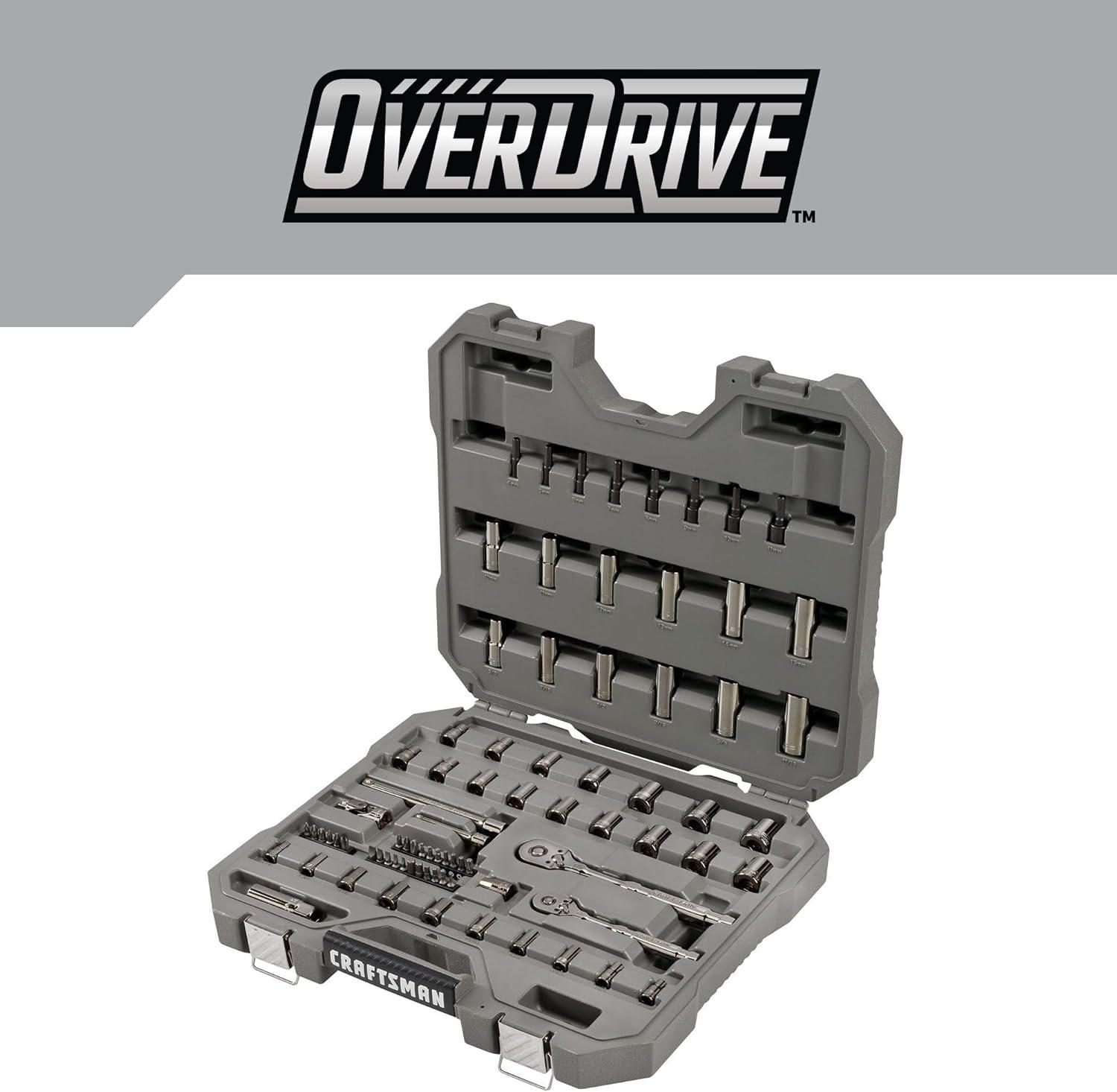 image:imageCRAFTSMAN OVERDRIVE 80Piece Gunmetal Chrome Mechanics Tool Set Standard SAEMetric Socket Set with Hard Case CMMT99080L