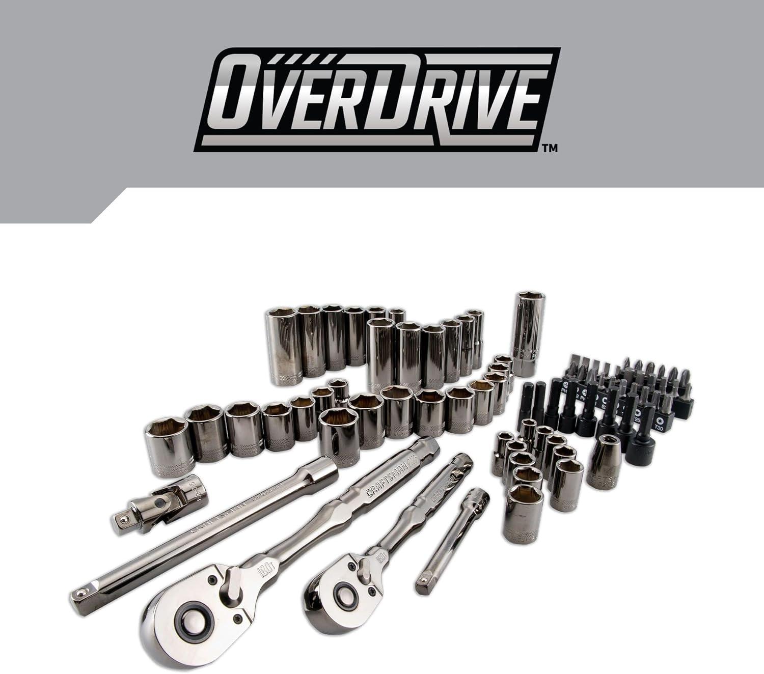 image:imageCRAFTSMAN OVERDRIVE 80Piece Gunmetal Chrome Mechanics Tool Set Standard SAEMetric Socket Set with Hard Case CMMT99080L