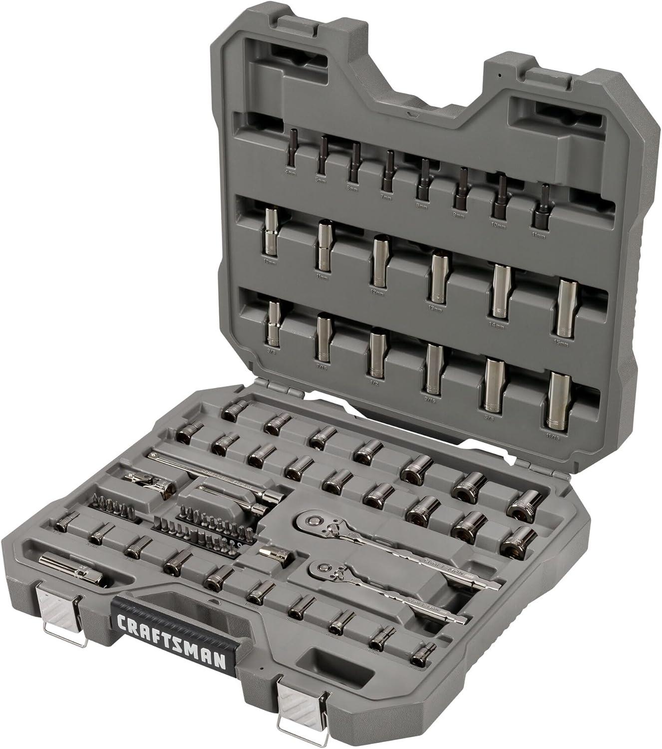 image:imageCRAFTSMAN OVERDRIVE 80Piece Gunmetal Chrome Mechanics Tool Set Standard SAEMetric Socket Set with Hard Case CMMT99080L
