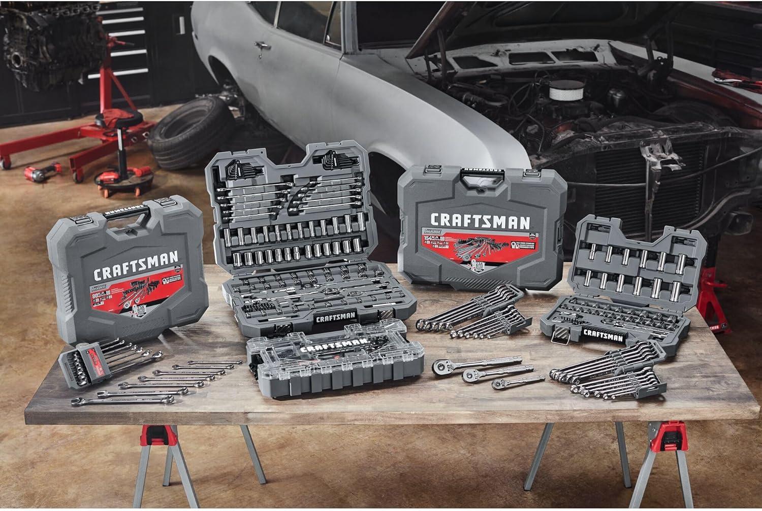 image:imageCRAFTSMAN OVERDRIVE 80Piece Gunmetal Chrome Mechanics Tool Set Standard SAEMetric Socket Set with Hard Case CMMT99080L