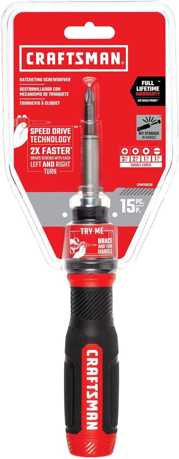 image:imageCRAFTSMAN Ratcheting Screwdriver SpeedDrive 2 Double Ended Bits Included Handle Holds Up To 6 Bits CMHT68129Pack of 1