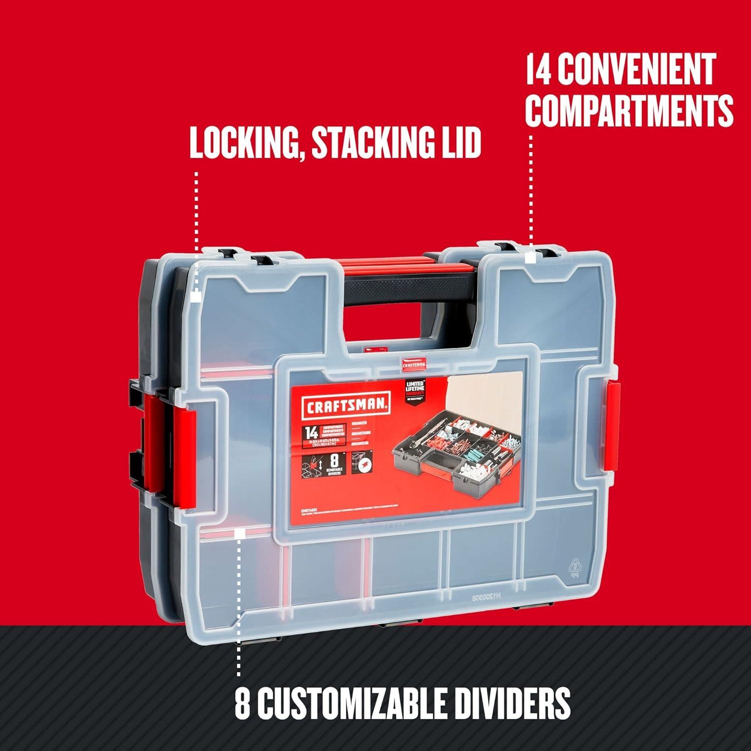image:imageCRAFTSMAN Storage Organizer Small Parts Organizer 3Packs with 10Compartments Lid Includes Secure Latch CMST60964MDouble Pack
