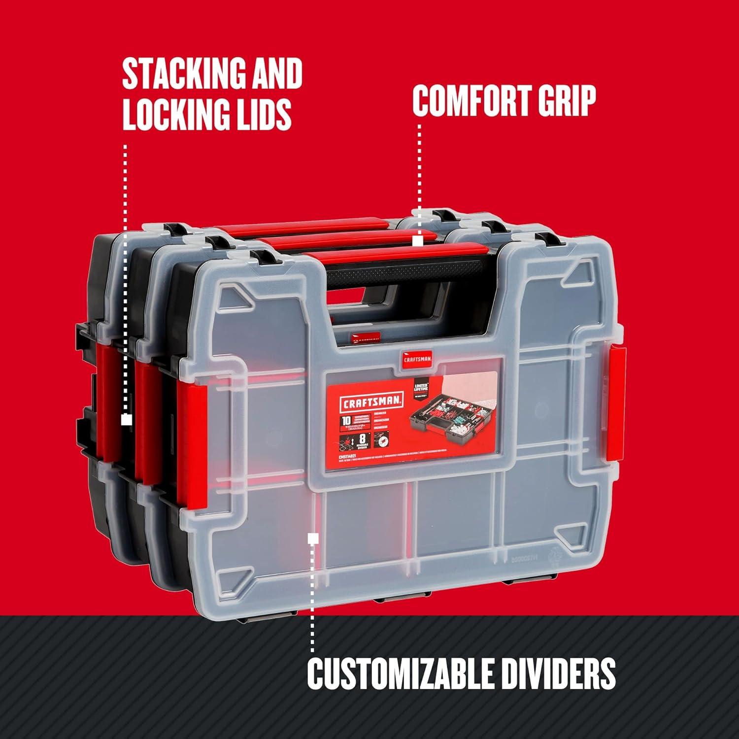image:imageCRAFTSMAN Storage Organizer Small Parts Organizer 3Packs with 10Compartments Lid Includes Secure Latch CMST60964MTriple Pack