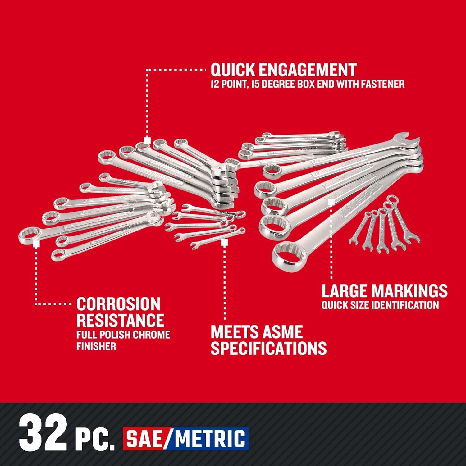 image:imageCRAFTSMAN Wrench Set SAE Metric 32Piece CMMT1208032 Piece SAE