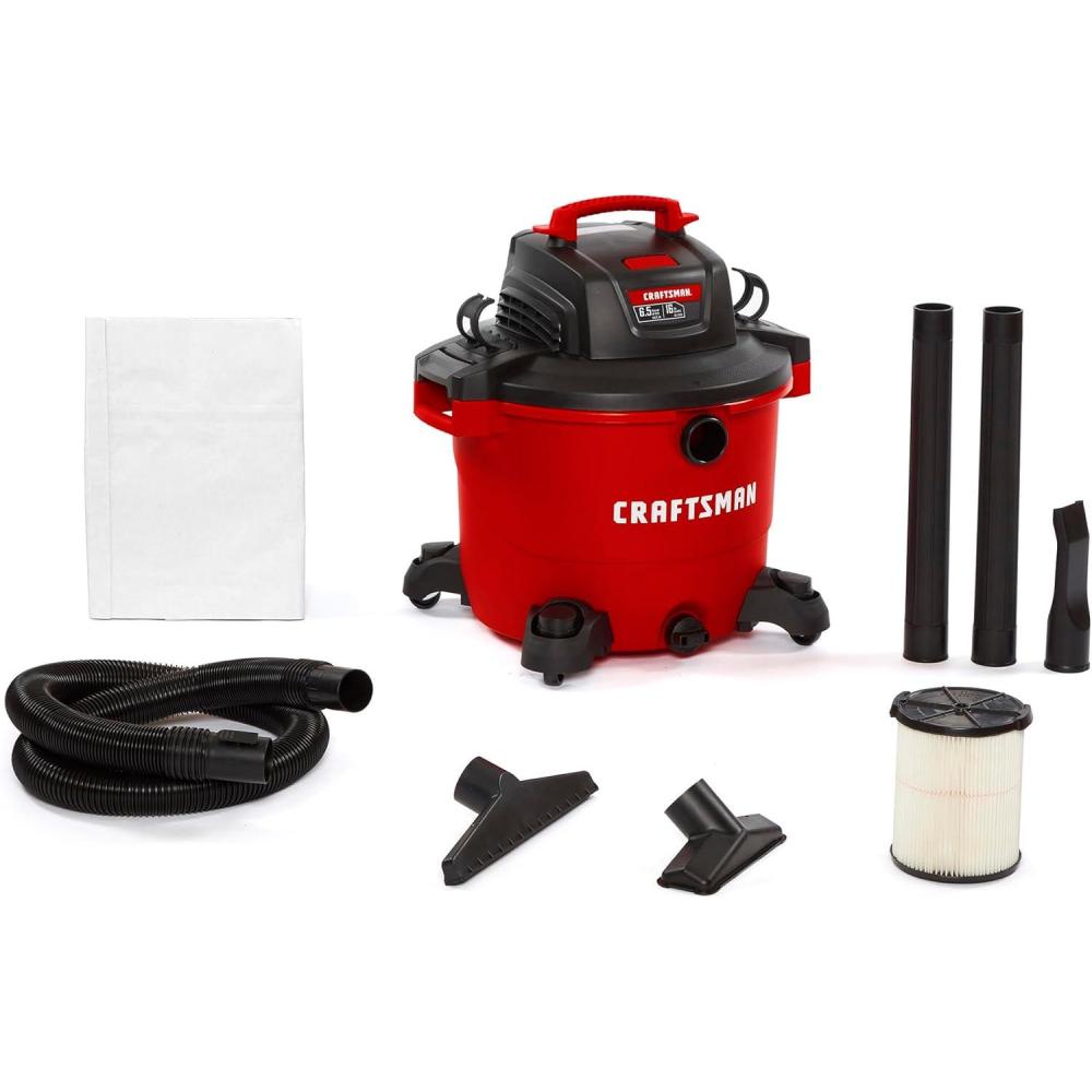 image:imageCRAFTSMAN CMXEVBE17595 16 Gallon 65 Peak HP Wet Dry Vac HeavyDuty Shop Vacuum Wet and Dry with Filter Dust Bag Hose and Attachments for Home Projects amp Renovations16 Gallon 65 Peak HP wFilter Dust Bag Hose