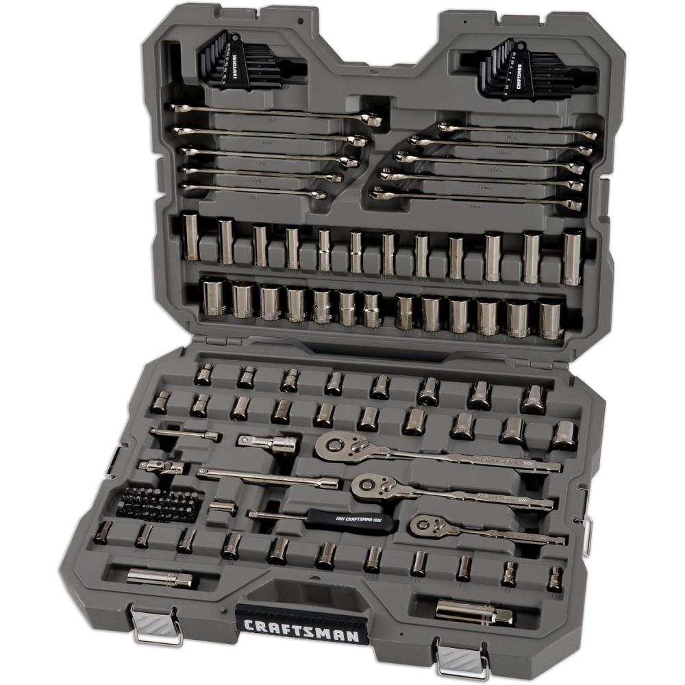 image:imageCRAFTSMAN OVERDRIVE 121Piece Gunmetal Chrome Mechanics Tool Set Standard SAEMetric Socket Set with Hard Case CMMT99121L