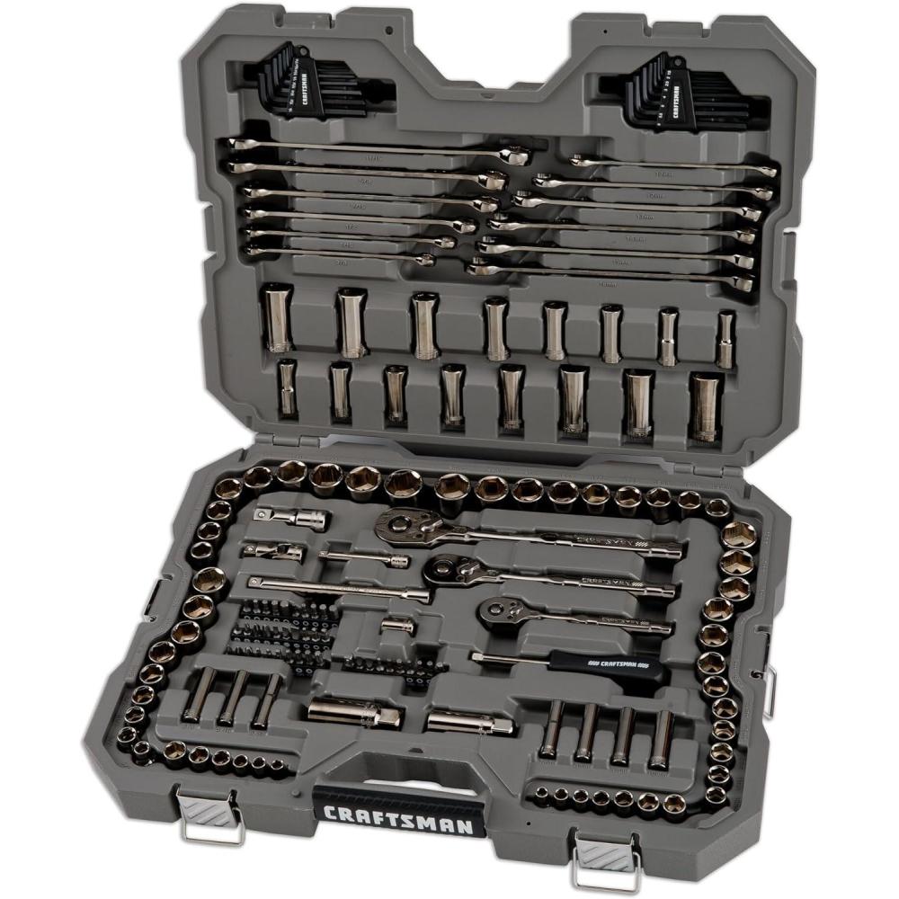 image:imageCRAFTSMAN OVERDRIVE 154Piece Gunmetal Chrome Mechanics Tool Set Standard SAEMetric Socket Set with Hard Case CMMT99154L