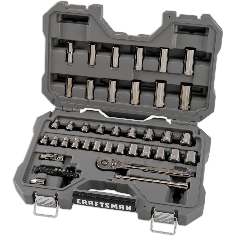 image:imageCRAFTSMAN OVERDRIVE 49Piece Gunmetal Chrome Mechanics Tool Set Standard SAEMetric Socket Set with Hard Case CMMT99049L
