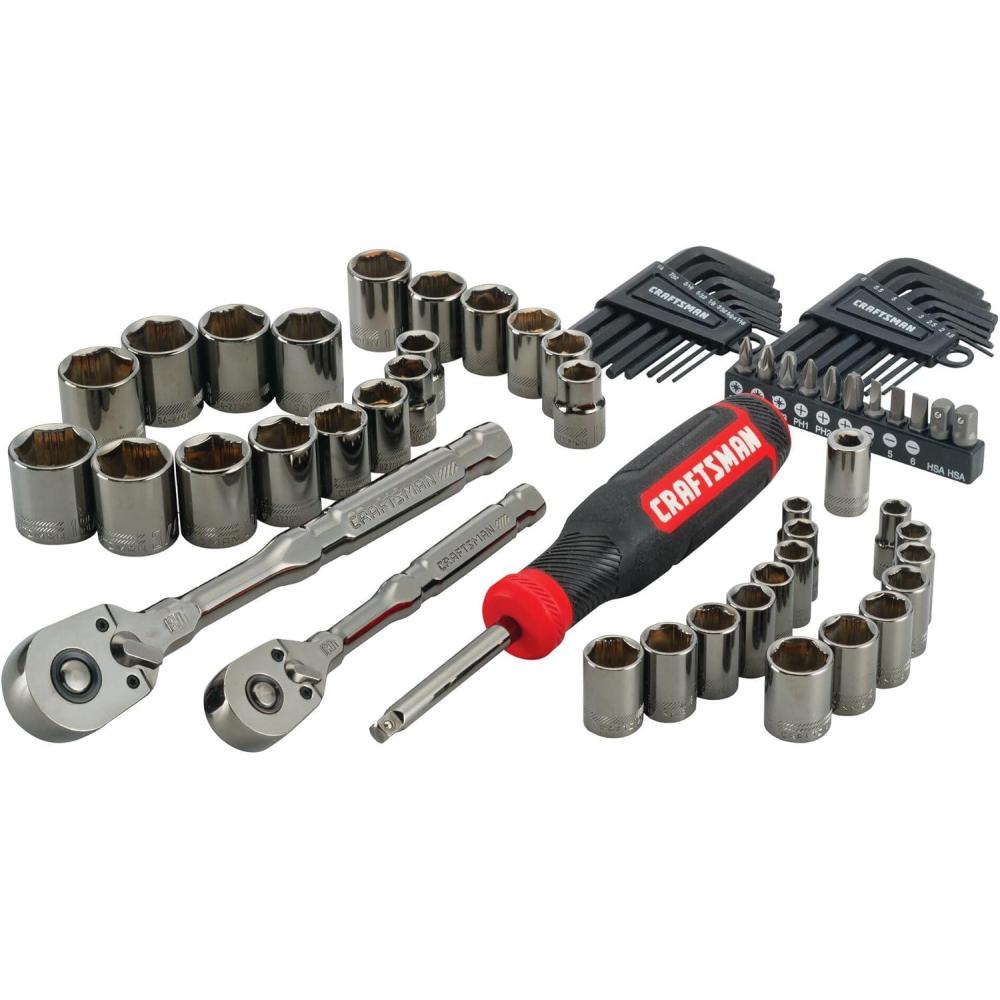 image:imageCRAFTSMAN OVERDRIVE 64Piece Gunmetal Chrome Mechanics Tool Set Standard SAEMetric Socket Set with Hard Case CMMT99064
