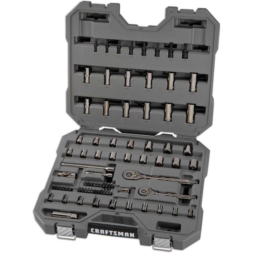 image:imageCRAFTSMAN OVERDRIVE 80Piece Gunmetal Chrome Mechanics Tool Set Standard SAEMetric Socket Set with Hard Case CMMT99080L
