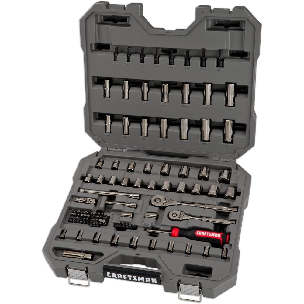 image:imageCRAFTSMAN OVERDRIVE 99Piece Gunmetal Chrome Mechanics Tool Set Standard SAEMetric Socket Set with Hard Case CMMT99099