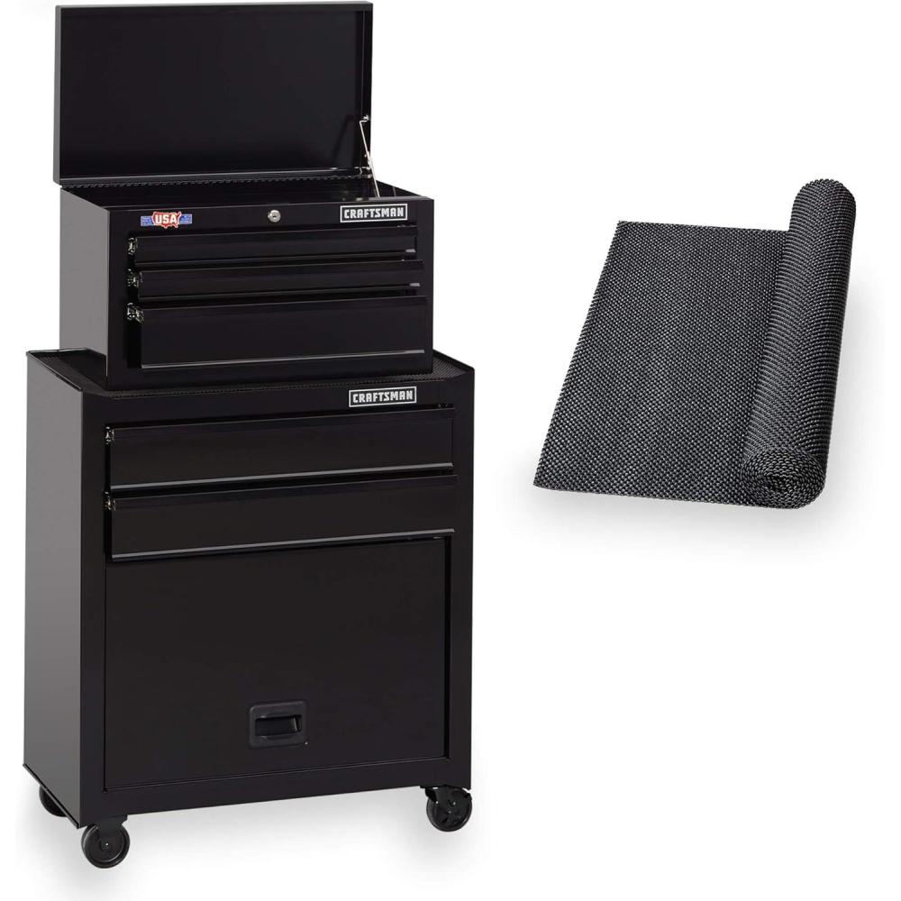 image:imageCRAFTSMAN Tool Chest Combo with Drawer Liner Roll 26Inch Rolling 5 Drawer Black CMST82763BK
