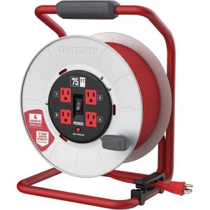 CRAFTSMAN 100 Ft. Contractor Retractable Extension Cord Reel with 4 Outlets & Heavy Duty 12AWG SJTW Cable(75 ft)