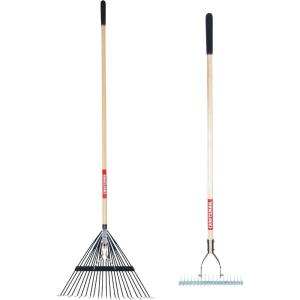 CRAFTSMAN 2-Piece Raking Set with Lawn & Thatching Rakes, Wood Handles with Cushion Grips, for Leaves, Dethatching, Dead Grass, Cultivating