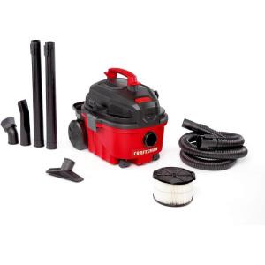 CRAFTSMAN CMXEVBE17040 4 Gallon 5.0 Peak HP Wet Dry Vac, Portable Shop Vacuum Wet and Dry with Filter, Hose and Attachments for Home and Automotive Cleaning(4 Gallon 5.0 Peak HP)